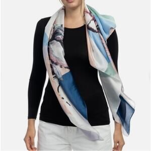Vince Camuto Scarf Womens One Size Blue Colorful Floral Grandma Eclectic Retro